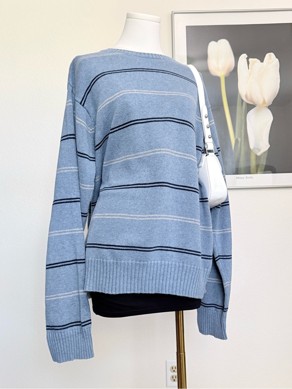 Vintage Arrow Cotton Striped Crewneck Sweater 90s Retro Casual